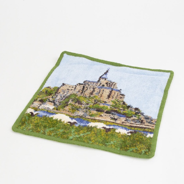 【パリ限定】FEILER フェイラー  シュニール織ハンカチ 2502 GREEN(MONT SAINT MICHEL) -0