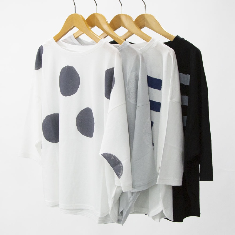 LY's for living　ワイズフォーリビング　ソフト天竺　ドットプリント七分袖シャツ　L15-T15-12　ボーダープリント七分袖シャツ　L15-T16-12