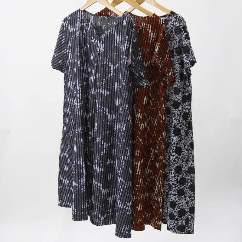 Y's for living　ワイズフォーリビング　リップルプリント　スリットネックワンピース　L10-D02-33