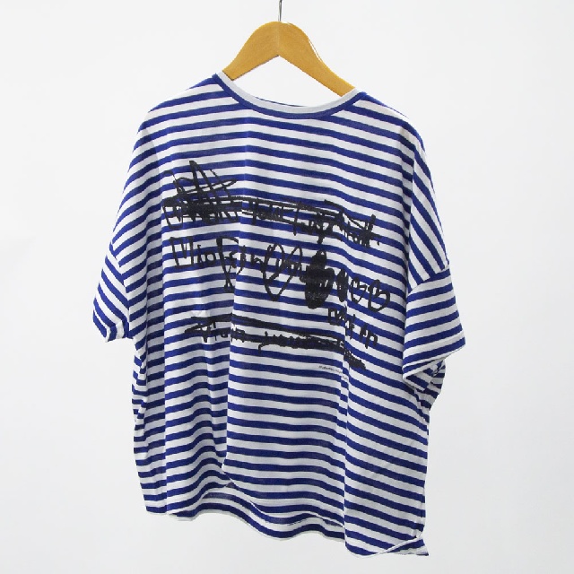 Y's for living　ワイズフォーリビング　60/2天竺ボーダーハートプリント　ワイドショート半袖シャツ　L22-L25-12-1
