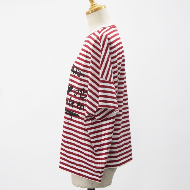 Y's for living　ワイズフォーリビング　60/2天竺ボーダーハートプリント　ワイドショート半袖シャツ　L22-L25-12-3