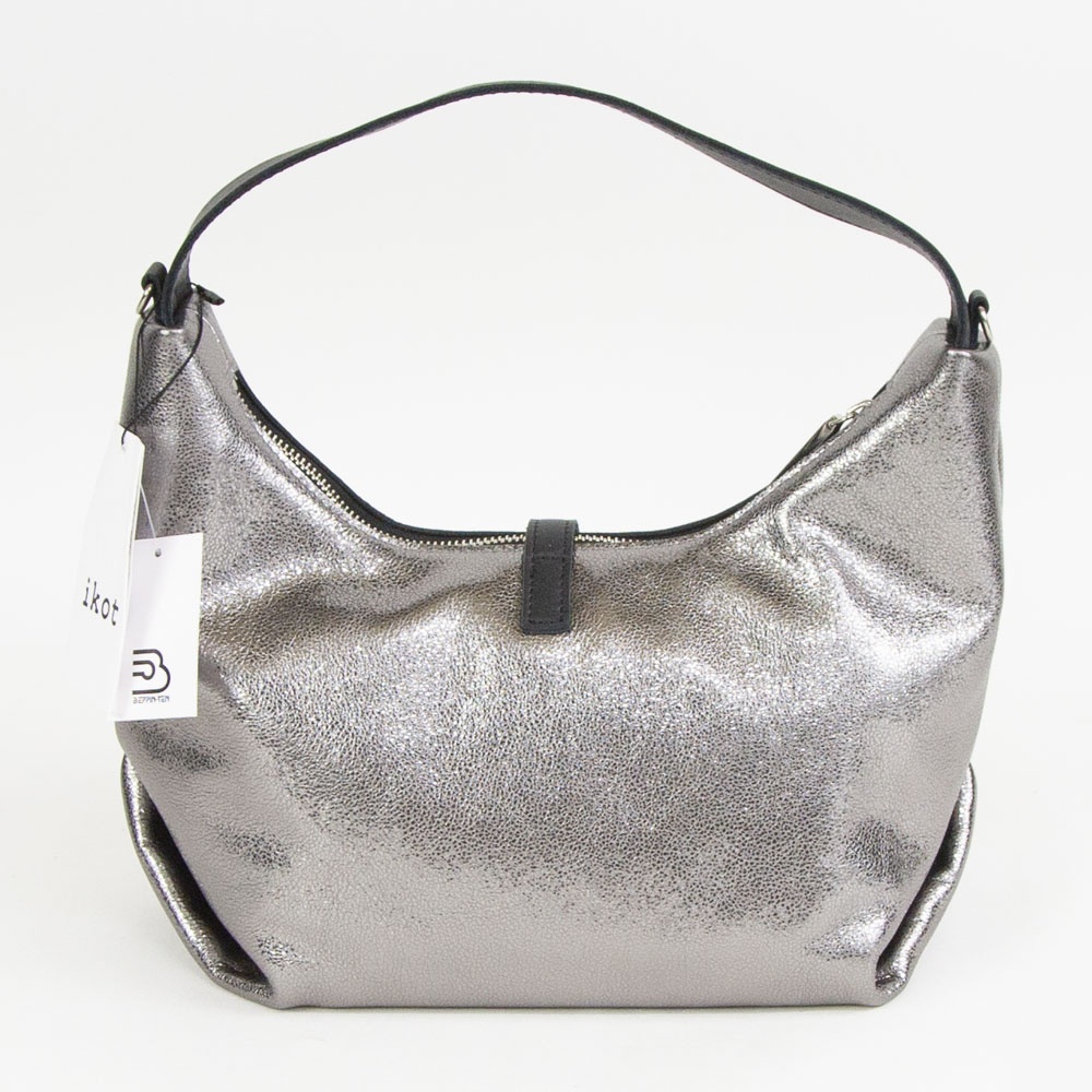 メタリックグレーのレザーかごバッグ ikot 新品 メタリックグレーの