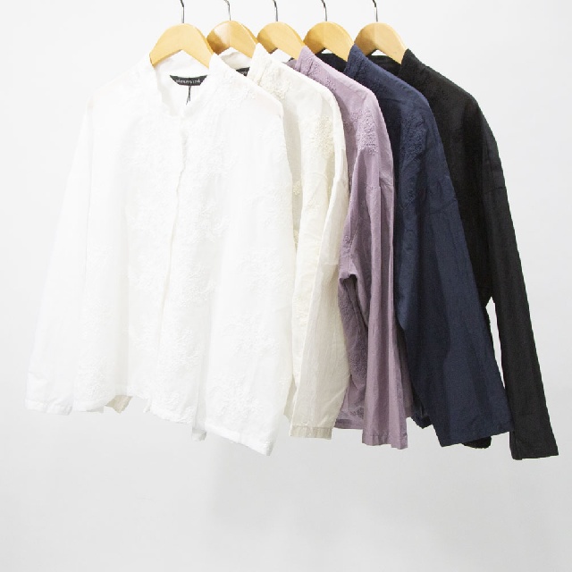 mizuiro ind　ミズイロインド　レーススタンドカラーワイドシャツ　1-239005-0