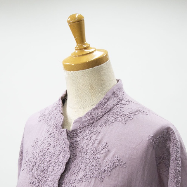 mizuiro ind　ミズイロインド　レーススタンドカラーワイドシャツ　1-239005-9