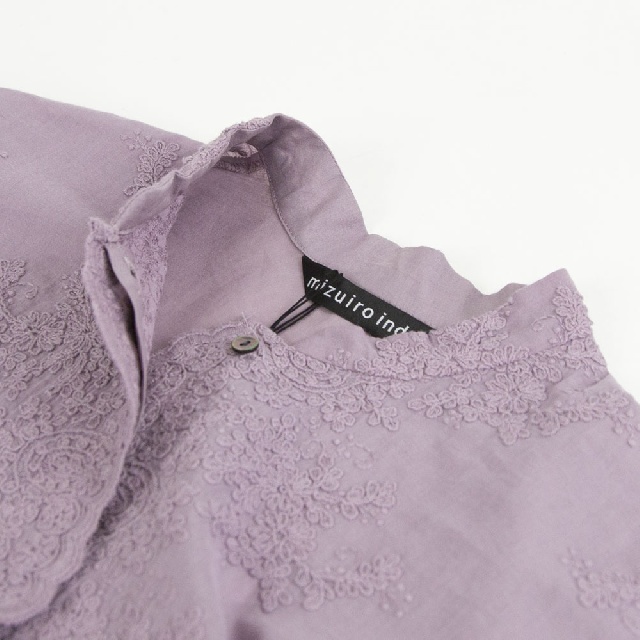 mizuiro ind　ミズイロインド　レーススタンドカラーワイドシャツ　1-239005-11