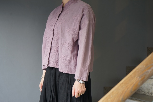 mizuiro ind　ミズイロインド　レーススタンドカラーワイドシャツ　1-239005-15