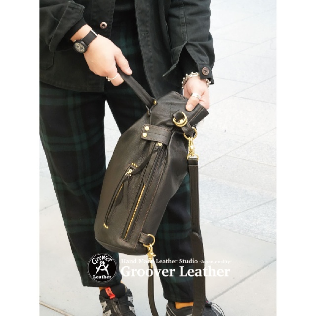 Groover Leather　グルーバーレザー　信州鹿革 巾着ショルダーバッグ　HI-DK-100-14