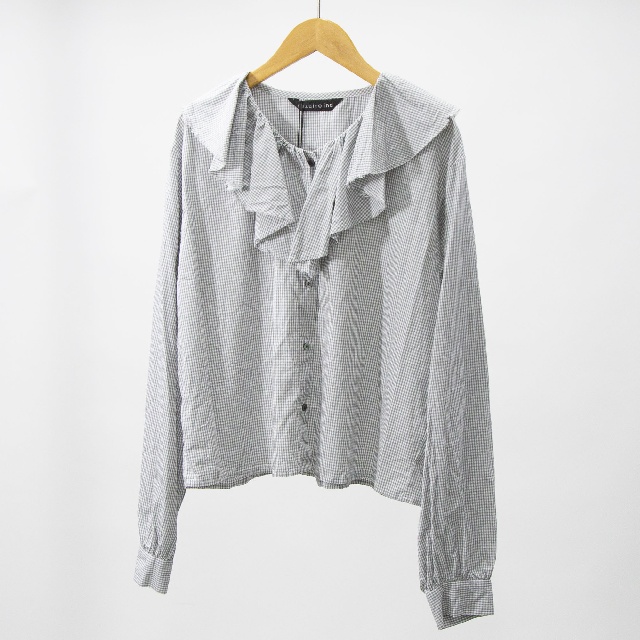 mizuiro ind　ミズイロインド　チェックフリルギャザーカラーシャツ　1-230152-1