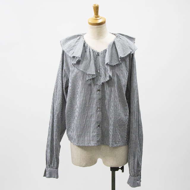mizuiro ind　ミズイロインド　チェックフリルギャザーカラーシャツ　1-230152-2