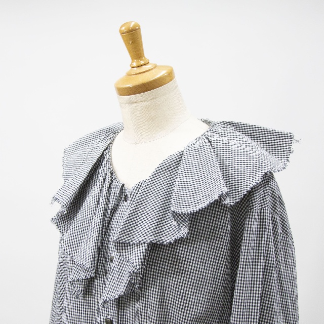mizuiro ind　ミズイロインド　チェックフリルギャザーカラーシャツ　1-230152-6