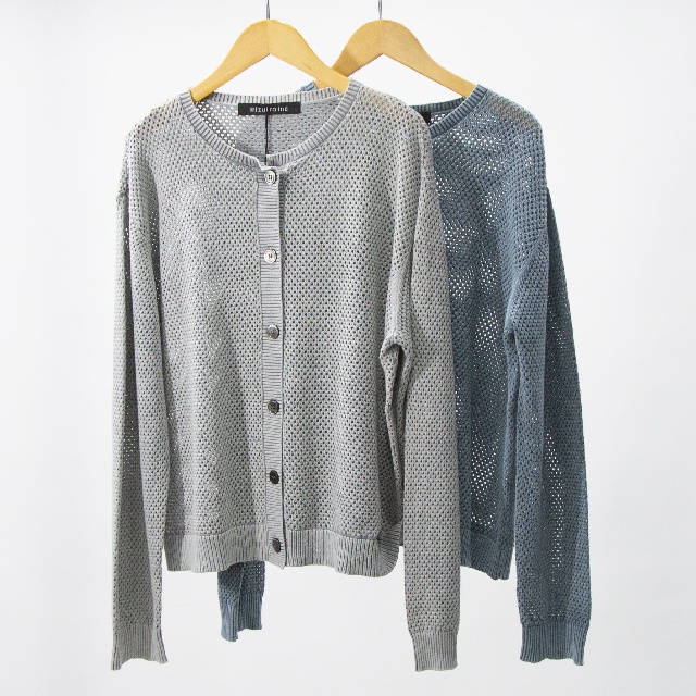 mizuiro ind　ミズイロインド　ストーンウォッシュメッシュクルーネックカーディガン　1-220068-0